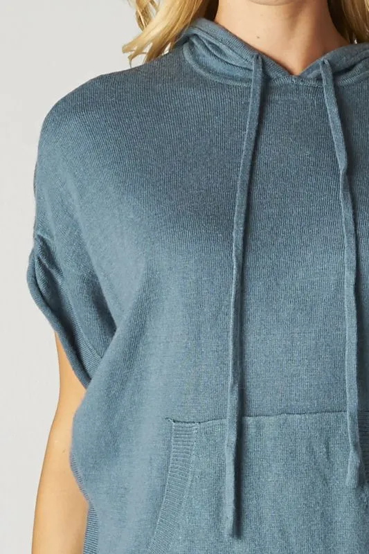 Hooded Dolman Short Sleeve Sweater