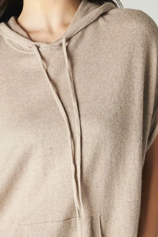 Hooded Dolman Short Sleeve Sweater