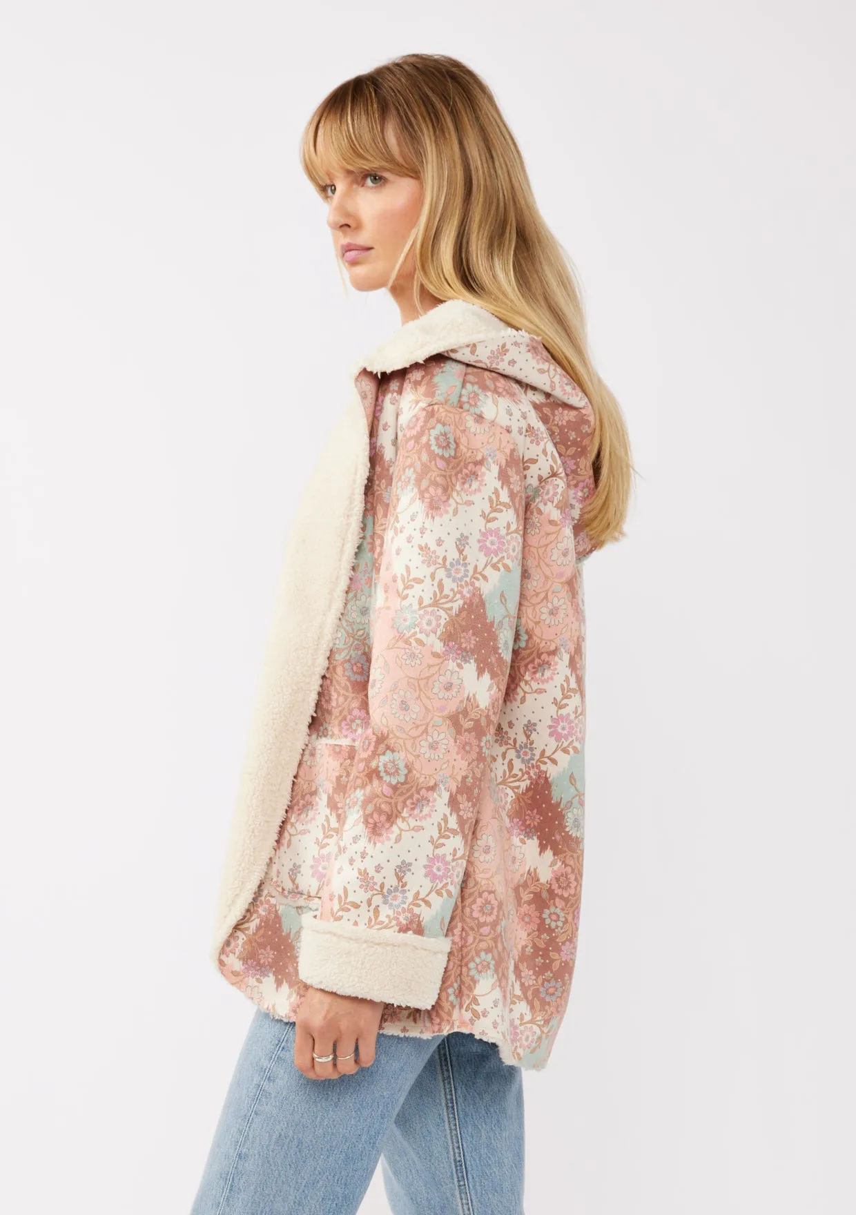 Hooded Floral Jacket with Patch Pockets