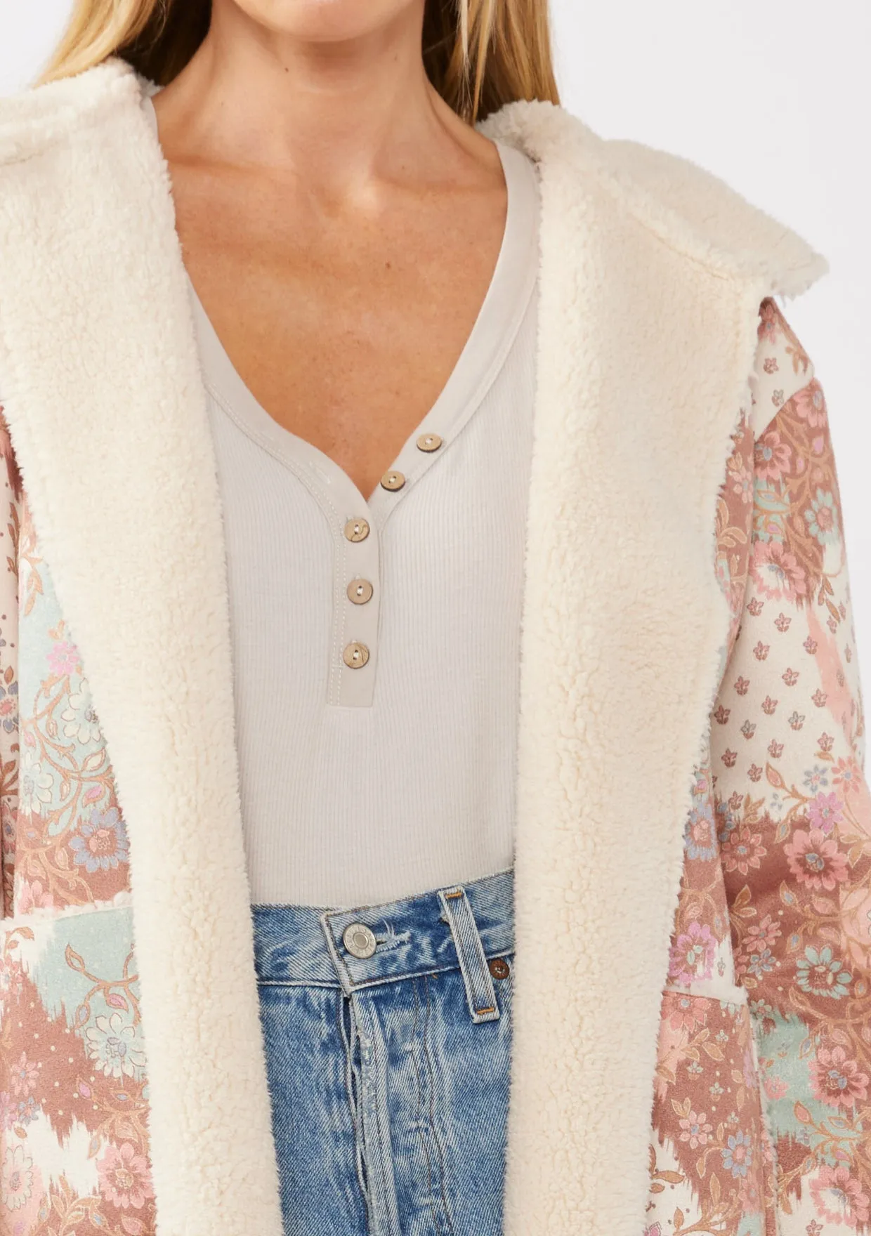 Hooded Floral Jacket with Patch Pockets