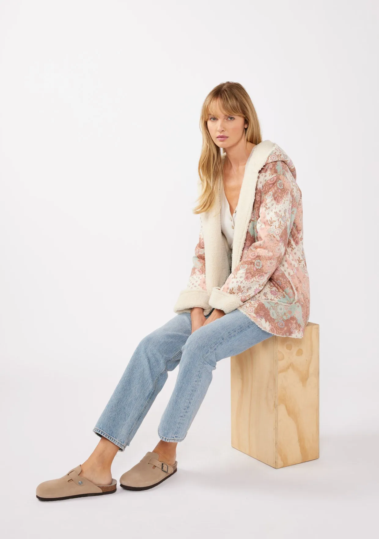 Hooded Floral Jacket with Patch Pockets