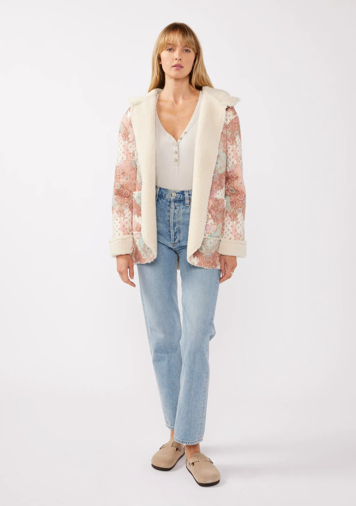 Hooded Floral Jacket with Patch Pockets