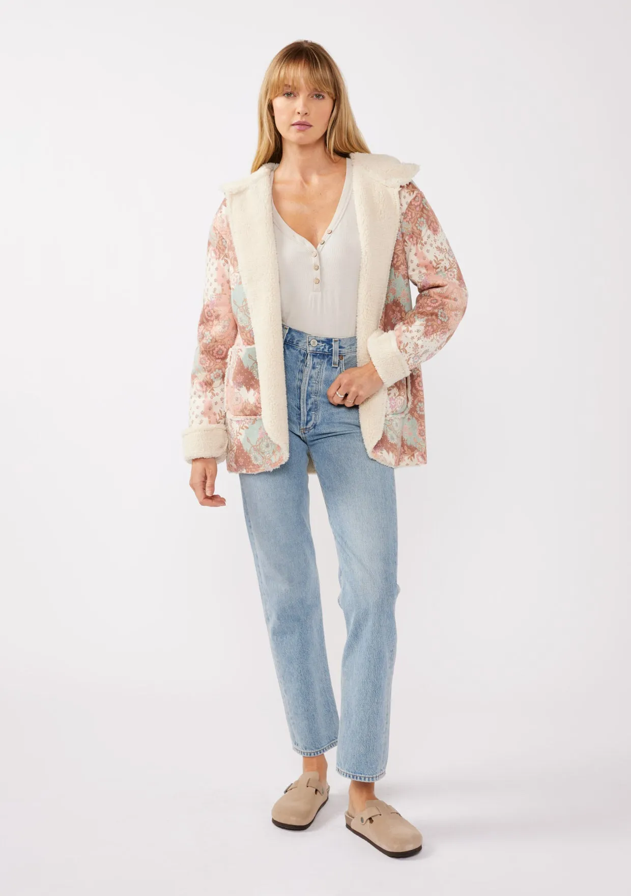 Hooded Floral Jacket with Patch Pockets
