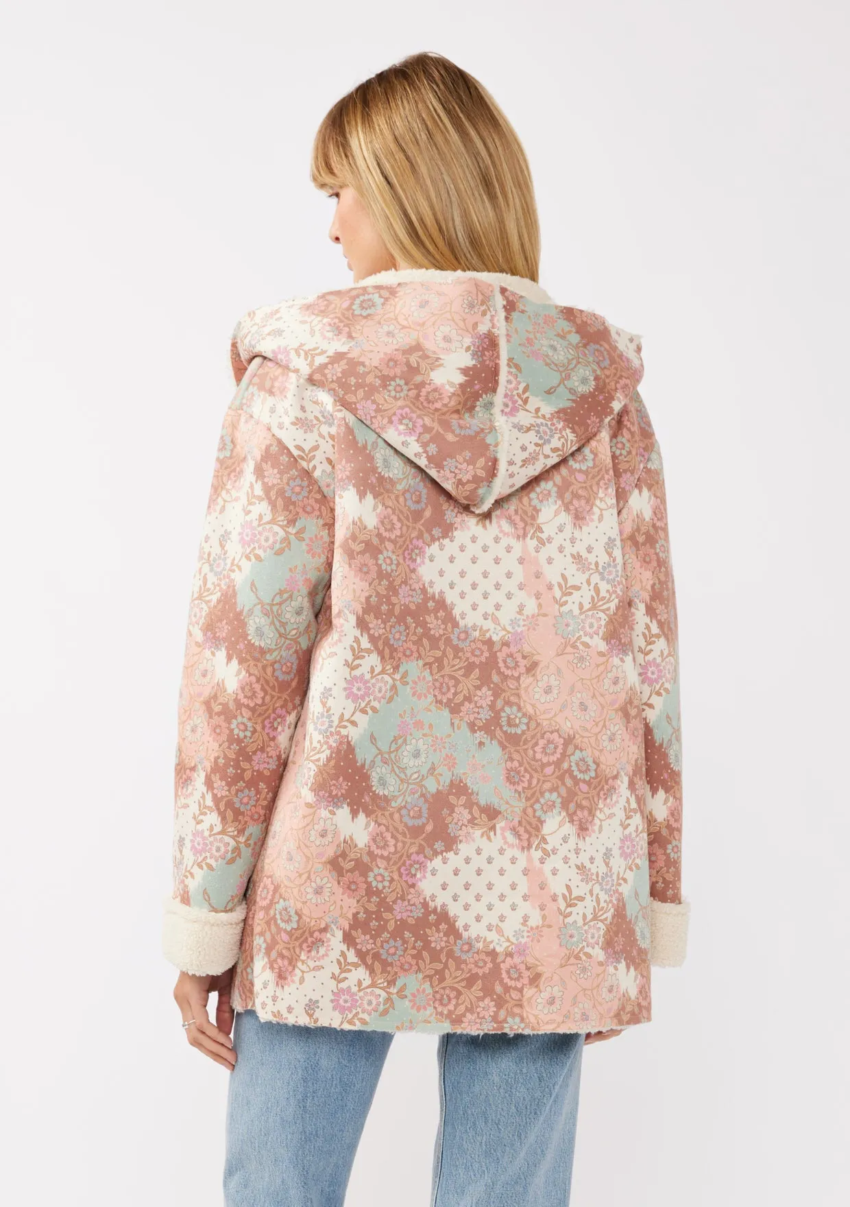 Hooded Floral Jacket with Patch Pockets