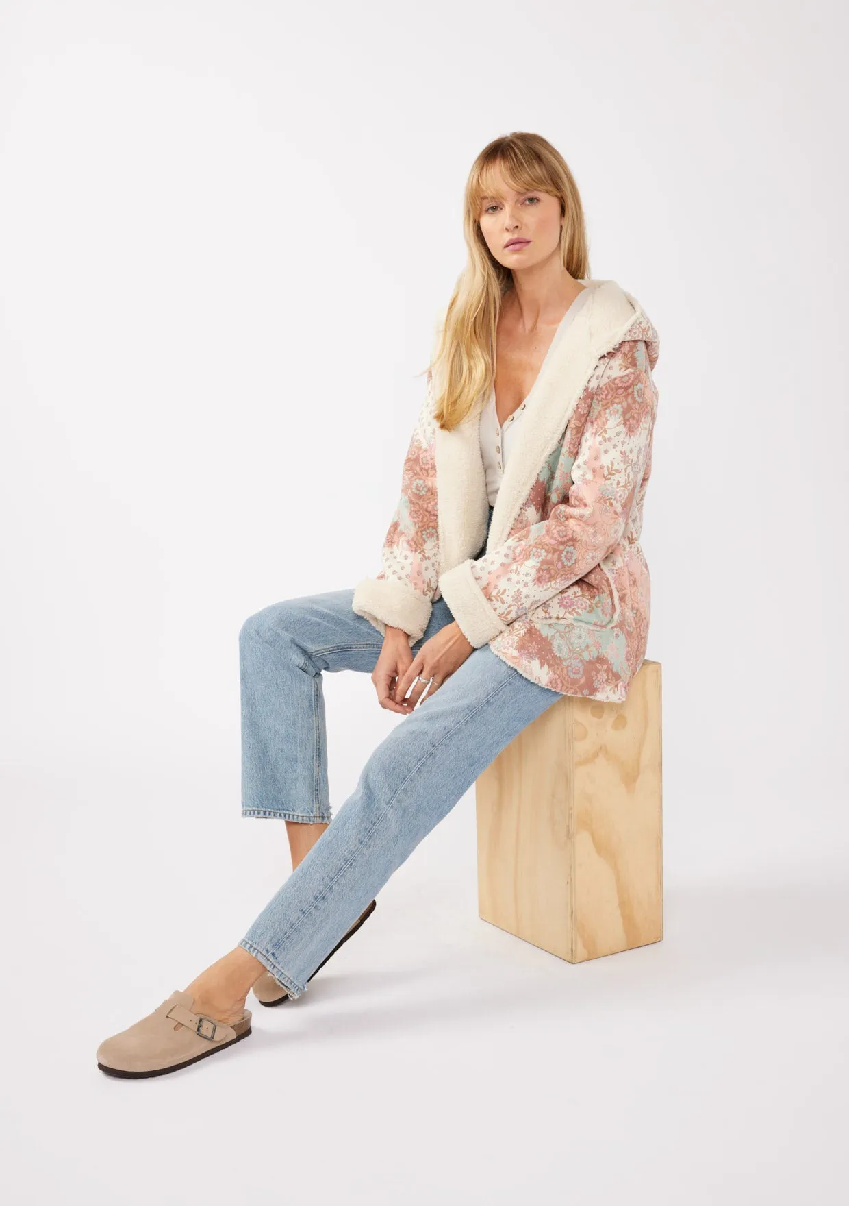Hooded Floral Jacket with Patch Pockets