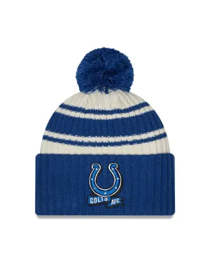 Indianapolis Colts New Era 2022 Sideline - Sport Cuffed Pom Knit Hat - Cream/Blue