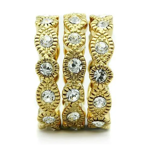 IP Gold(Ion Plating) Brass Ring with Top Grade Crystal in Clear for Women Style GL026