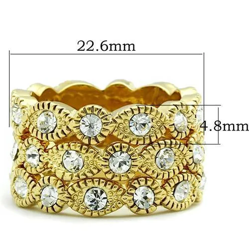 IP Gold(Ion Plating) Brass Ring with Top Grade Crystal in Clear for Women Style GL026