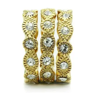 IP Gold(Ion Plating) Brass Ring with Top Grade Crystal in Clear for Women Style GL026