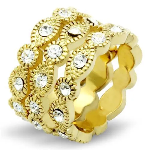 IP Gold(Ion Plating) Brass Ring with Top Grade Crystal in Clear for Women Style GL026
