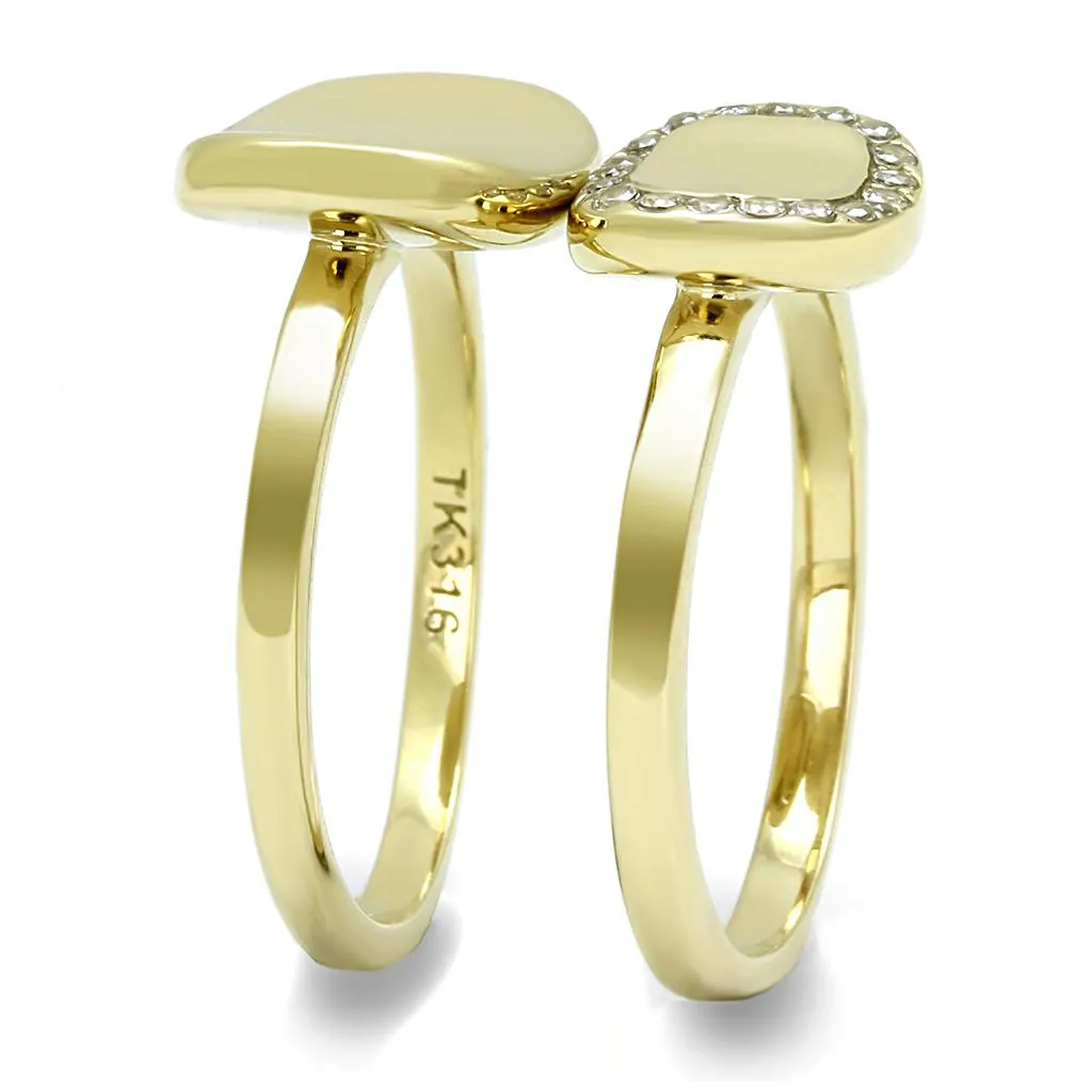 IP Gold(Ion Plating) Stainless Steel Ring with AAA Grade CZ in Clear for Women Style TK3121