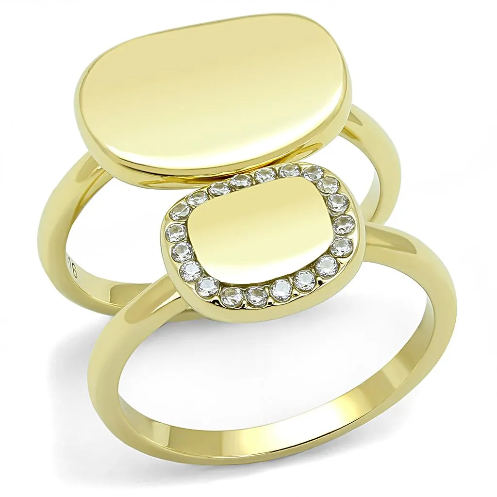 IP Gold(Ion Plating) Stainless Steel Ring with AAA Grade CZ in Clear for Women Style TK3121