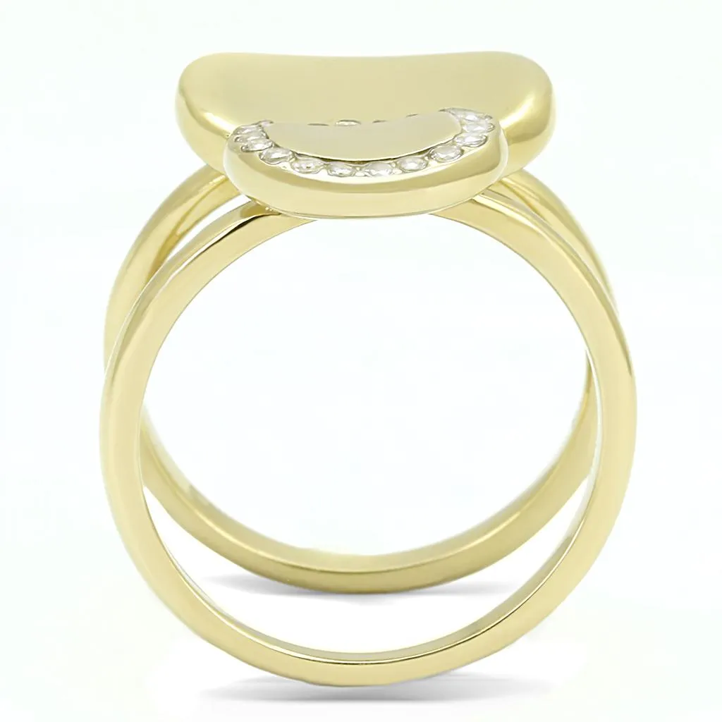 IP Gold(Ion Plating) Stainless Steel Ring with AAA Grade CZ in Clear for Women Style TK3121
