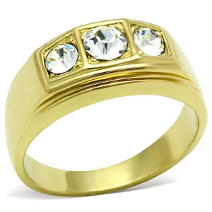 IP Gold(Ion Plating) Stainless Steel Ring with Top Grade Crystal in Clear for Women Style TK119G