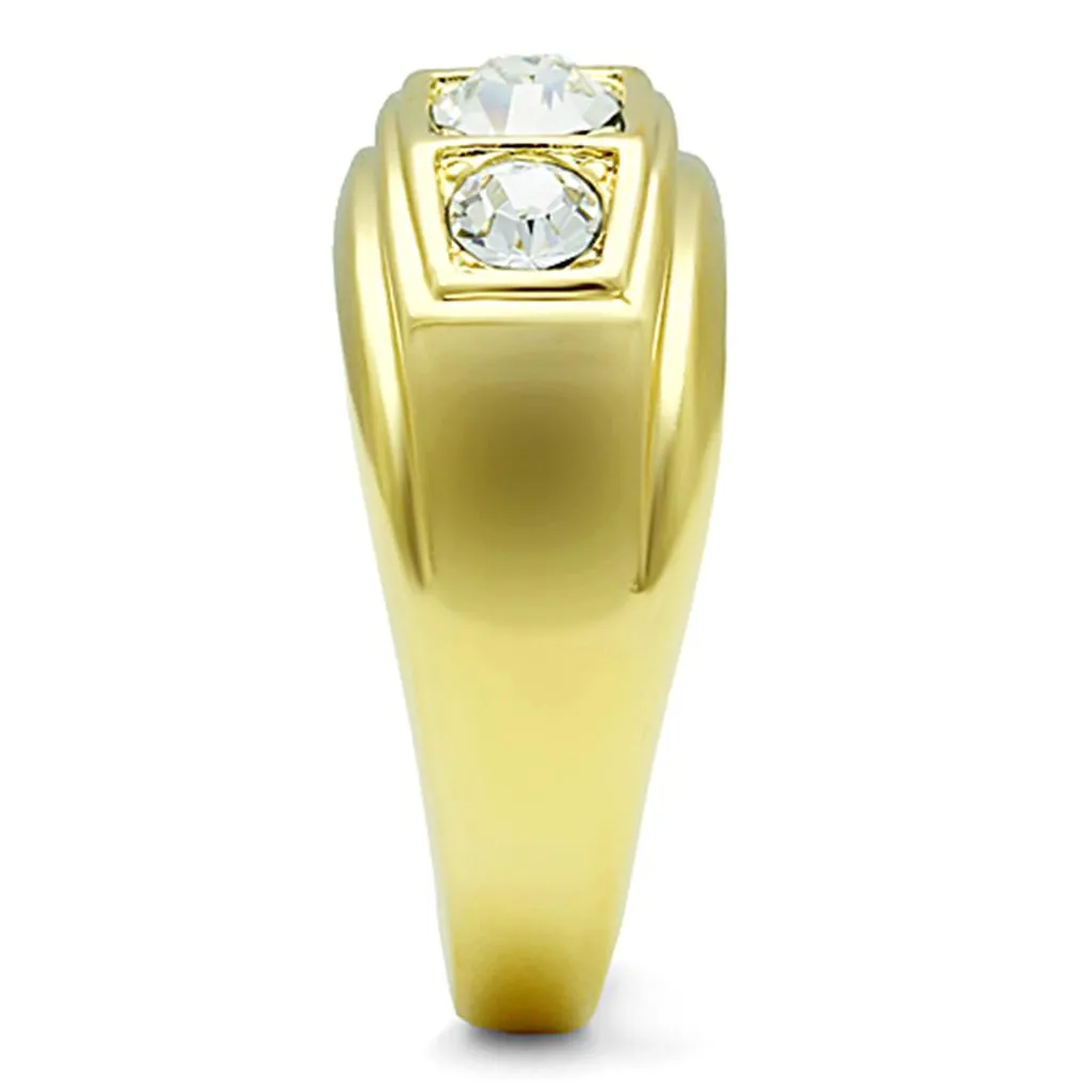 IP Gold(Ion Plating) Stainless Steel Ring with Top Grade Crystal in Clear for Women Style TK119G