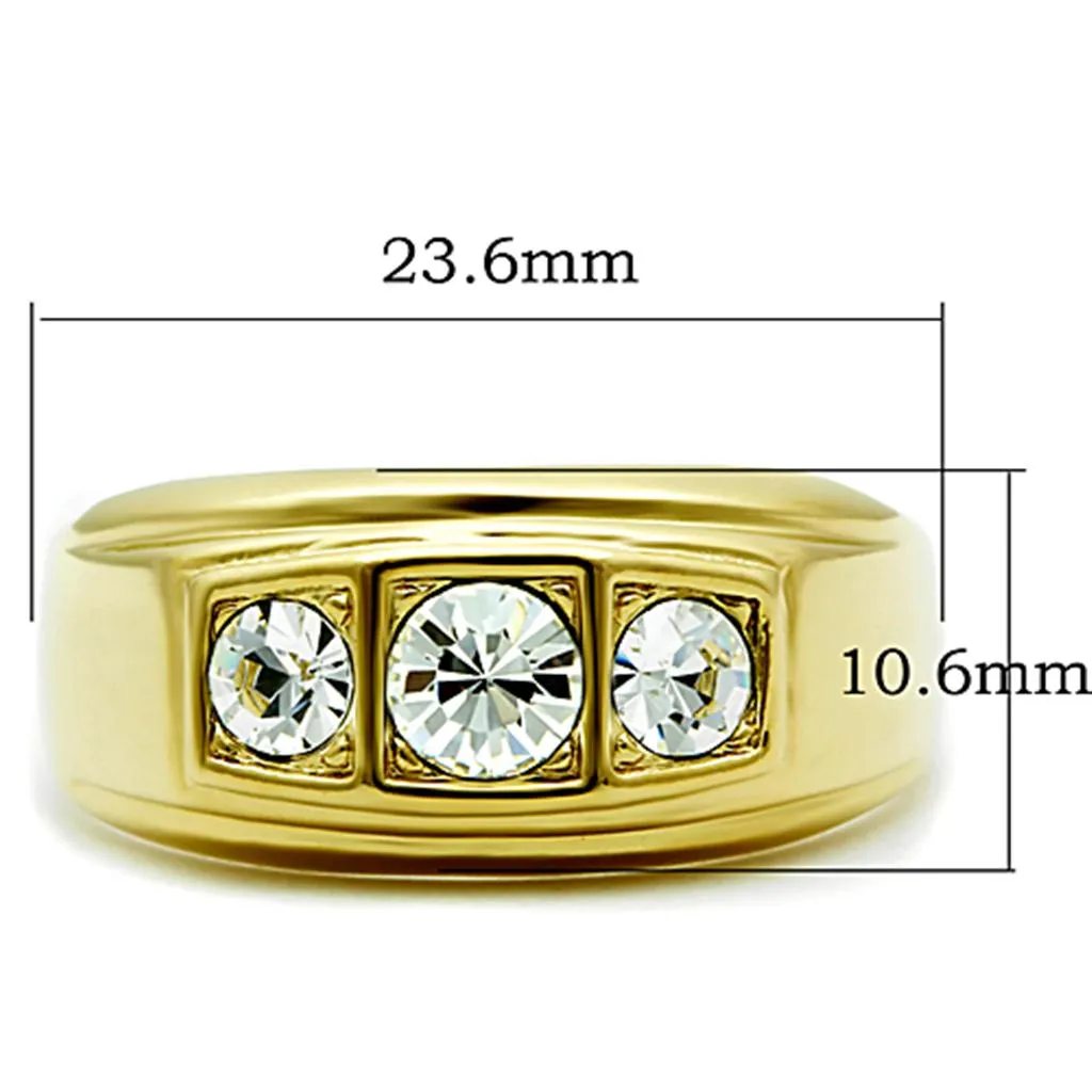 IP Gold(Ion Plating) Stainless Steel Ring with Top Grade Crystal in Clear for Women Style TK119G