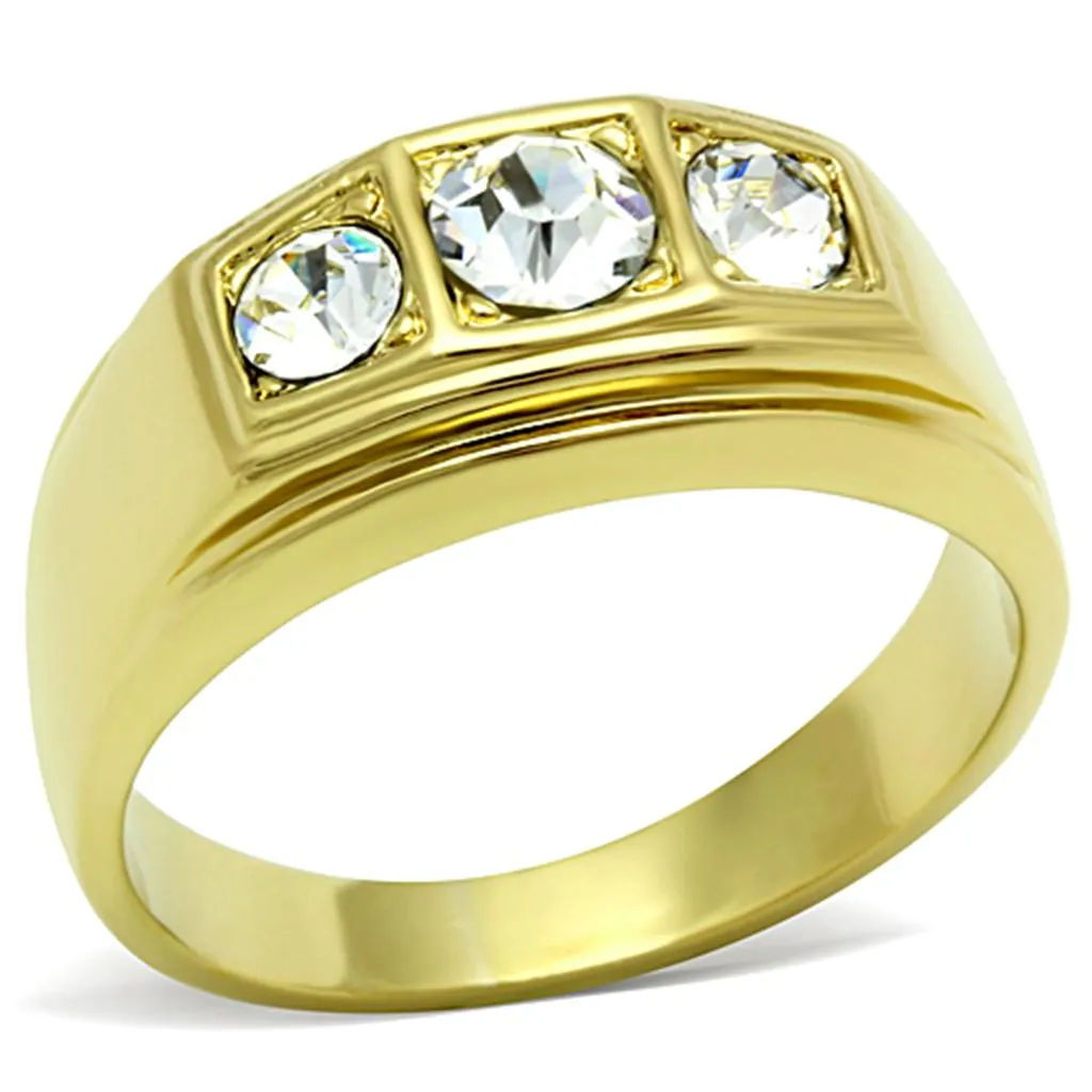 IP Gold(Ion Plating) Stainless Steel Ring with Top Grade Crystal in Clear for Women Style TK119G