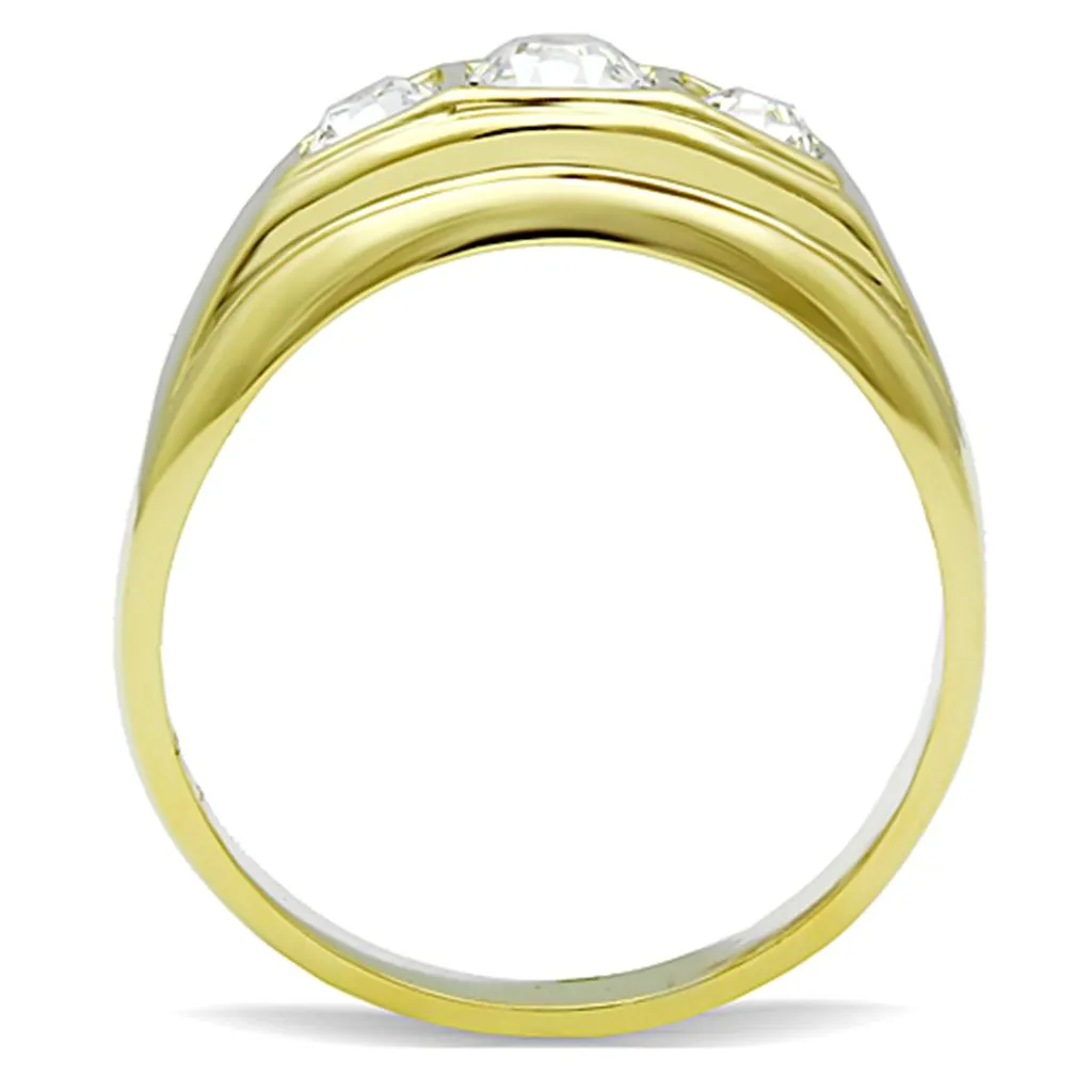 IP Gold(Ion Plating) Stainless Steel Ring with Top Grade Crystal in Clear for Women Style TK119G