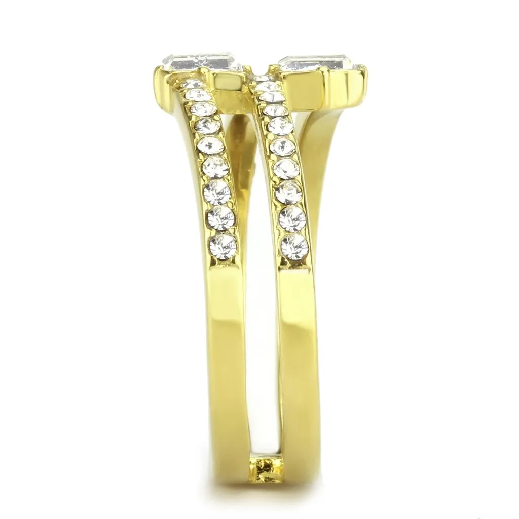 IP Gold(Ion Plating) Stainless Steel Ring with Top Grade Crystal in Clear for Women Style TK3707