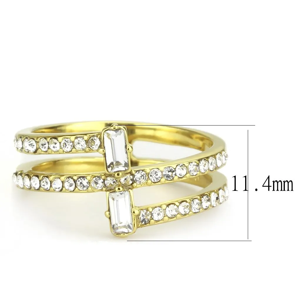 IP Gold(Ion Plating) Stainless Steel Ring with Top Grade Crystal in Clear for Women Style TK3707