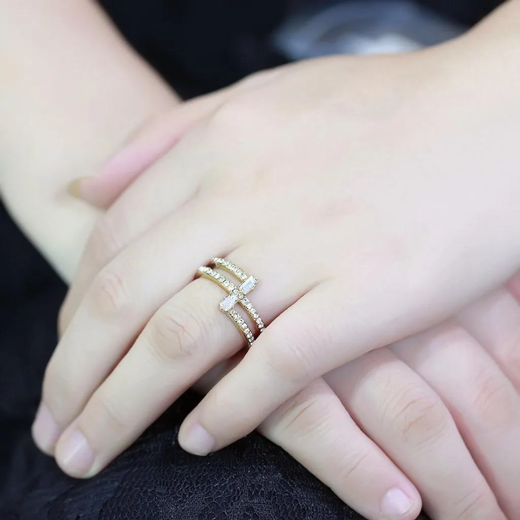 IP Gold(Ion Plating) Stainless Steel Ring with Top Grade Crystal in Clear for Women Style TK3707