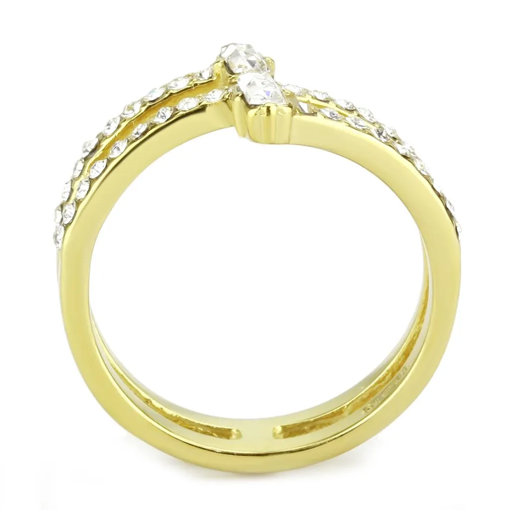 IP Gold(Ion Plating) Stainless Steel Ring with Top Grade Crystal in Clear for Women Style TK3707