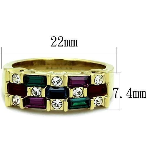 IP Gold(Ion Plating) Stainless Steel Ring with Top Grade Crystal in Multi Color for Women Style TK1719