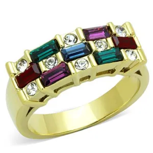 IP Gold(Ion Plating) Stainless Steel Ring with Top Grade Crystal in Multi Color for Women Style TK1719