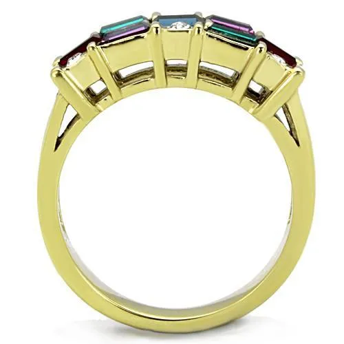 IP Gold(Ion Plating) Stainless Steel Ring with Top Grade Crystal in Multi Color for Women Style TK1719