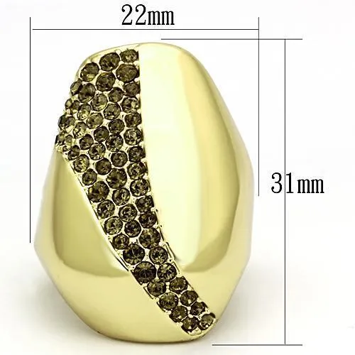 IP Gold(Ion Plating) Stainless Steel Ring with Top Grade Crystal in Smoked Quartz for Women Style TK854
