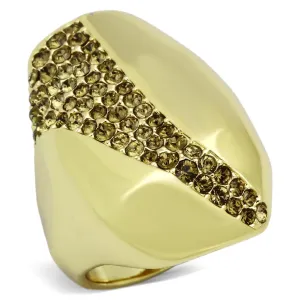 IP Gold(Ion Plating) Stainless Steel Ring with Top Grade Crystal in Smoked Quartz for Women Style TK854
