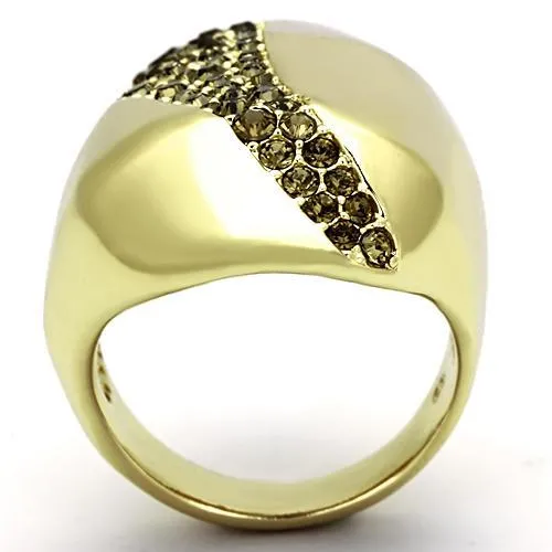IP Gold(Ion Plating) Stainless Steel Ring with Top Grade Crystal in Smoked Quartz for Women Style TK854