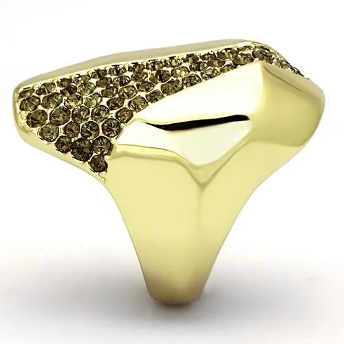 IP Gold(Ion Plating) Stainless Steel Ring with Top Grade Crystal in Smoked Quartz for Women Style TK854