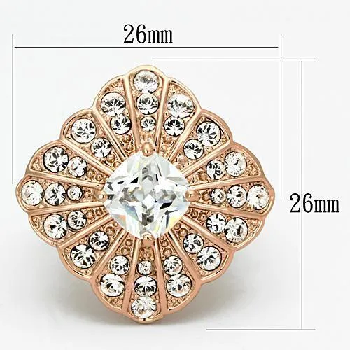 IP Rose Gold(Ion Plating) Stainless Steel Ring with AAA Grade CZ in Clear for Women Style TK866