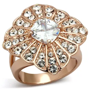 IP Rose Gold(Ion Plating) Stainless Steel Ring with AAA Grade CZ in Clear for Women Style TK866