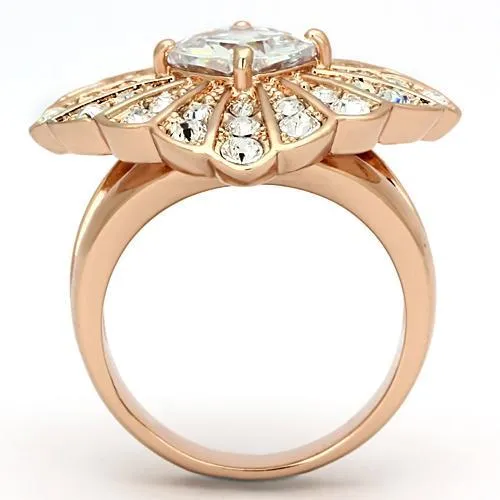 IP Rose Gold(Ion Plating) Stainless Steel Ring with AAA Grade CZ in Clear for Women Style TK866