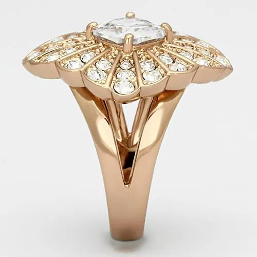 IP Rose Gold(Ion Plating) Stainless Steel Ring with AAA Grade CZ in Clear for Women Style TK866