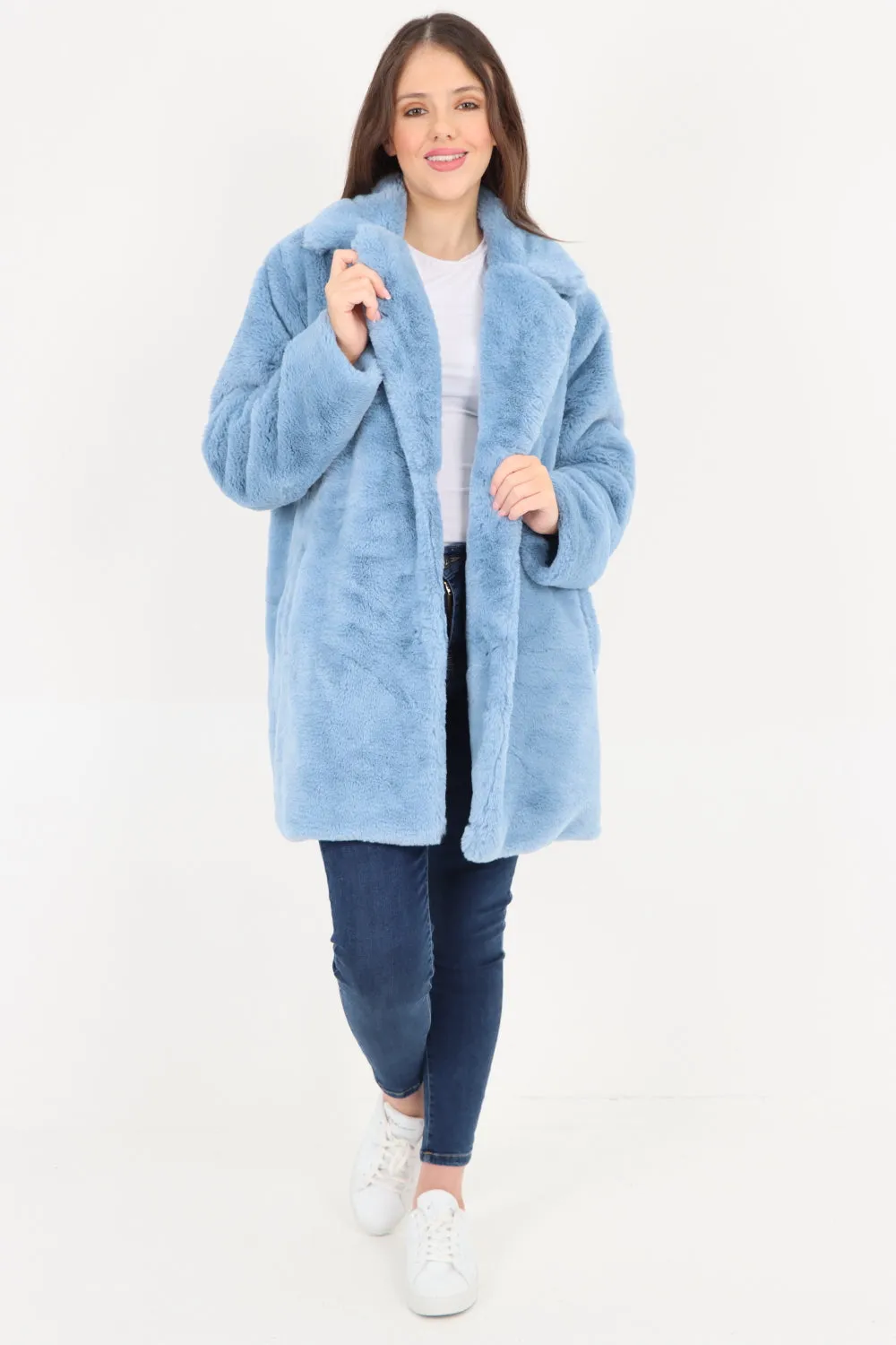 Italian Luxury Faux Fur Mid Length Longsleeve Coat