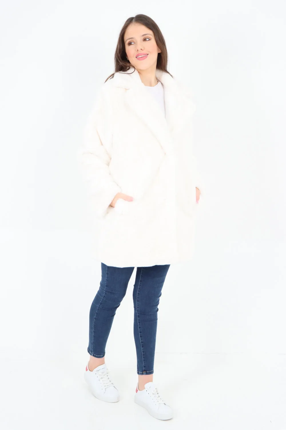Italian Luxury Faux Fur Mid Length Longsleeve Coat
