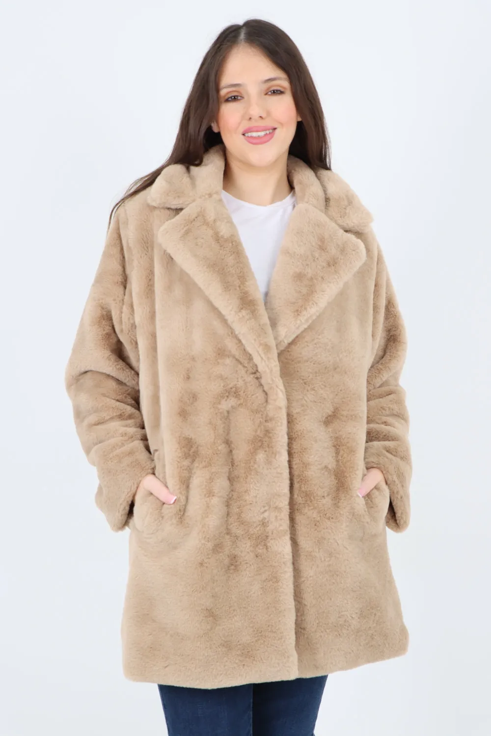 Italian Luxury Faux Fur Mid Length Longsleeve Coat