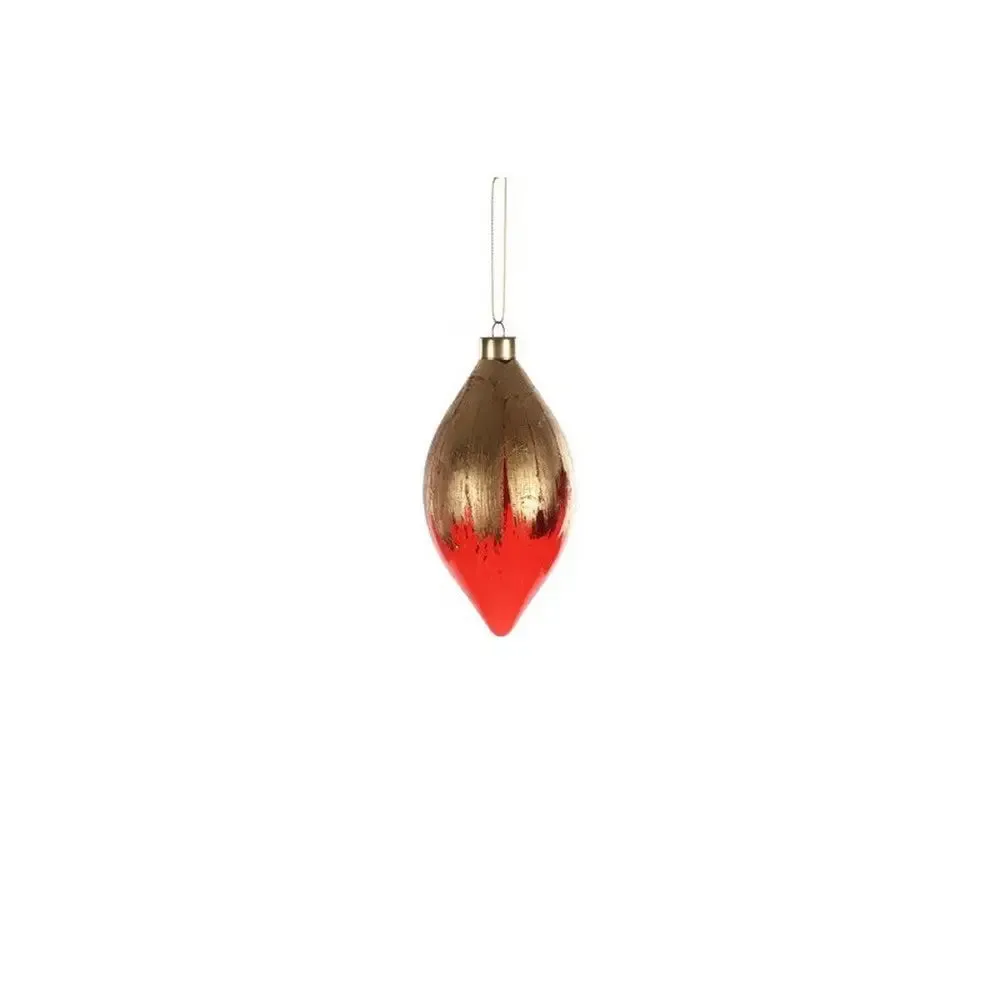 Jingles 7X13cm Red And Gold Glass Drop