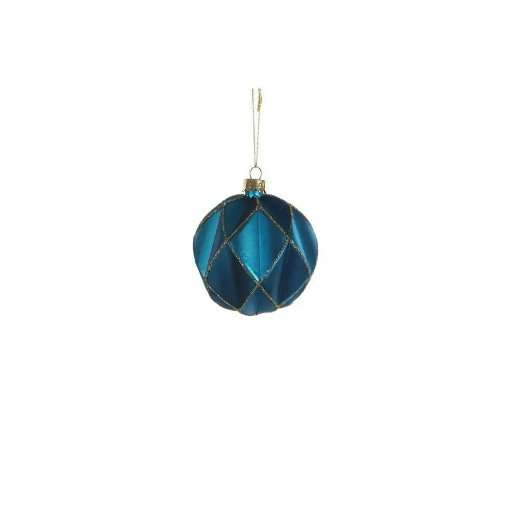 Jingles 8cm Blue Diamond Geometric Glass Bauble