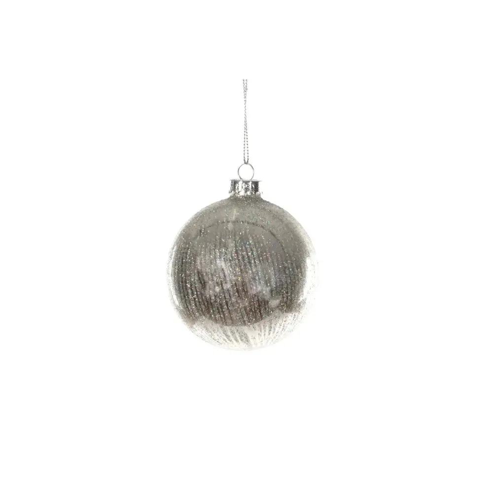 Jingles Silver Lined Glitter Glass Bauble 8cm