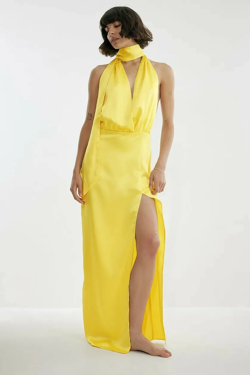 Josephine HJ x NA-KD Scarf Gown Yellow