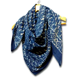 Lightweight Soft Cotton Floral Scarf for Women, Chiara Petals, Indigo Blue