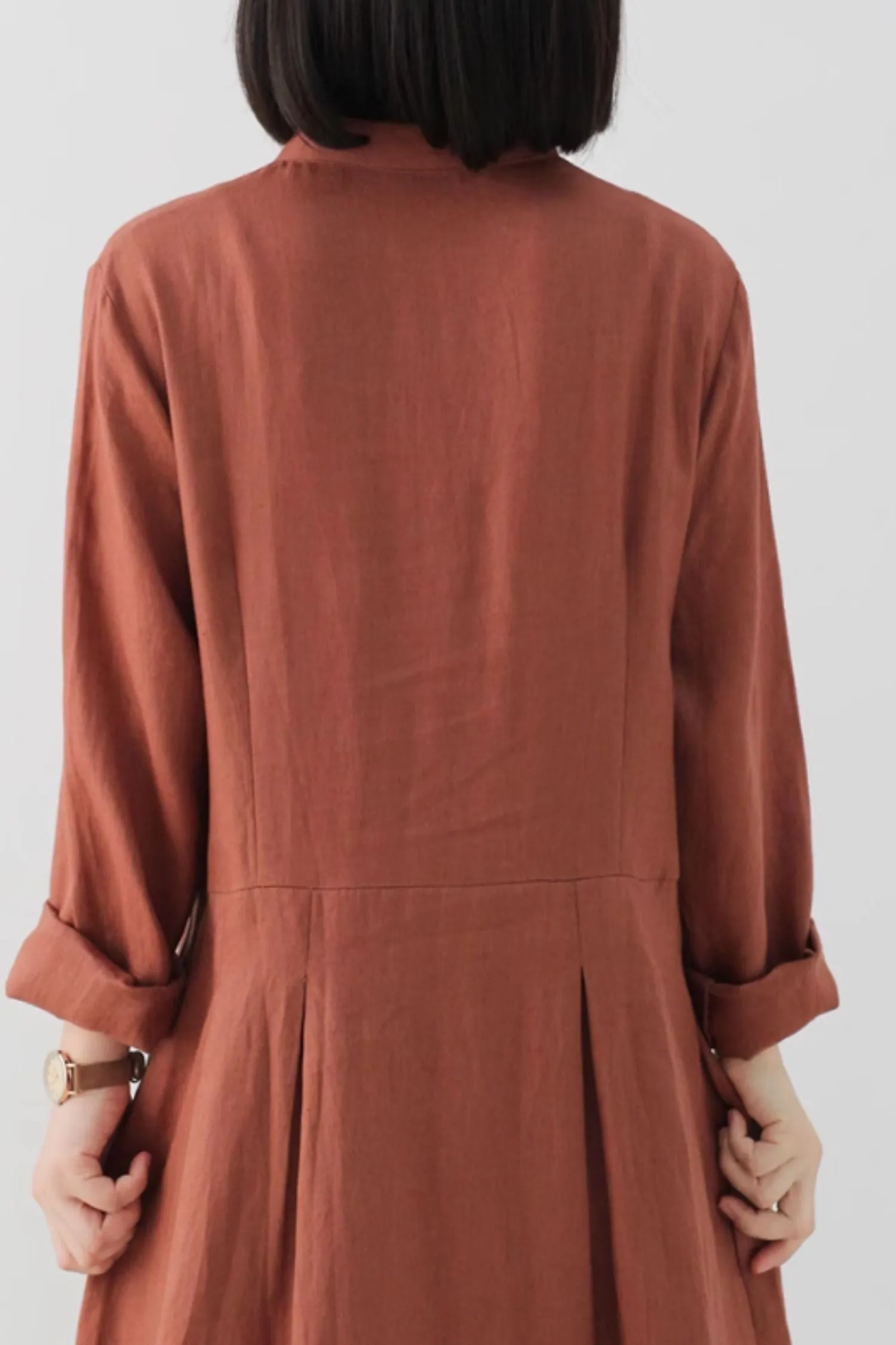 Long sleeves spring linen dress women 4826