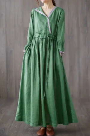 Loose fitting linen dress with drawstring waist 4824