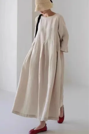 Loose fitting spring linen dress women 4822