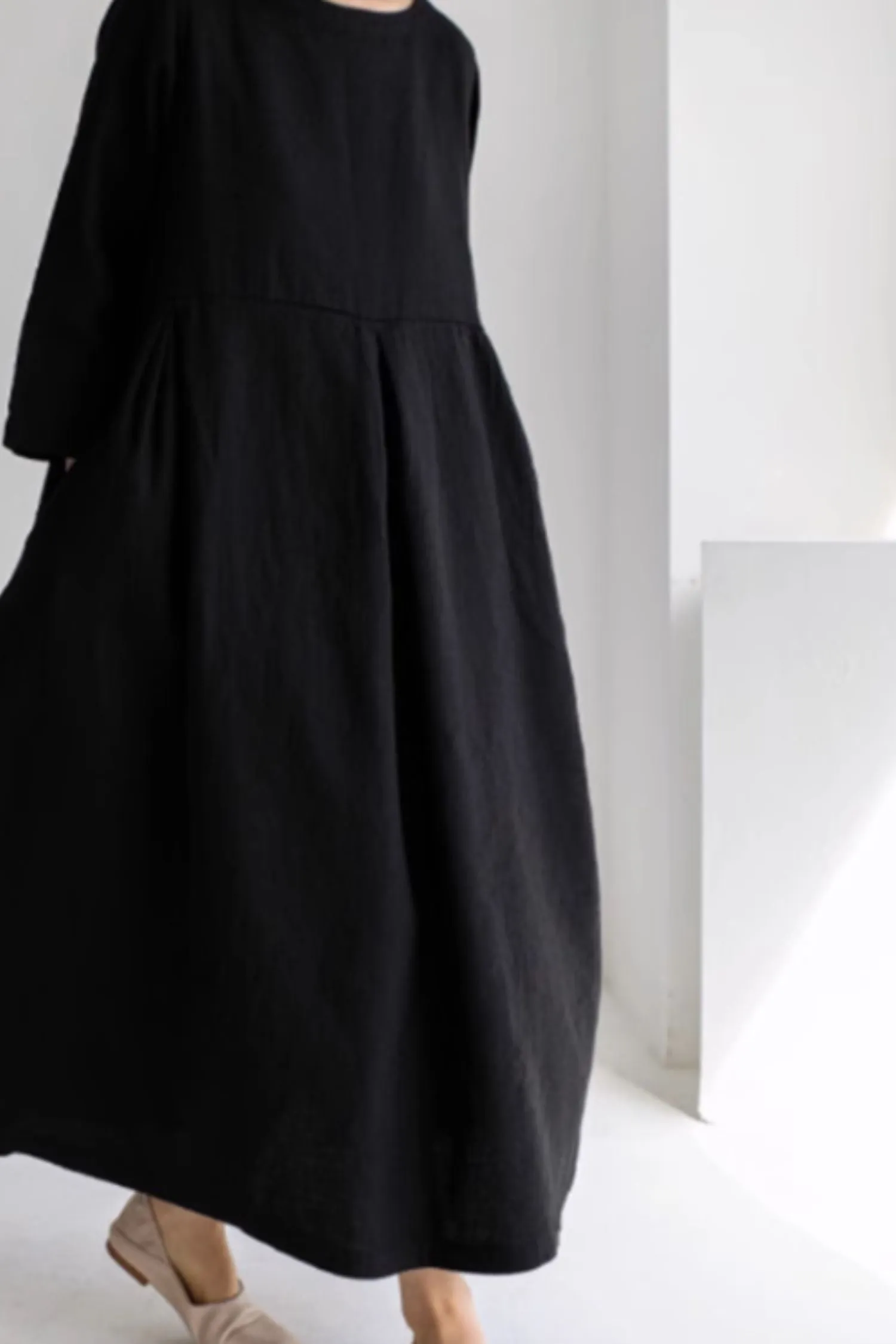 Loose fitting spring linen dress women 4822