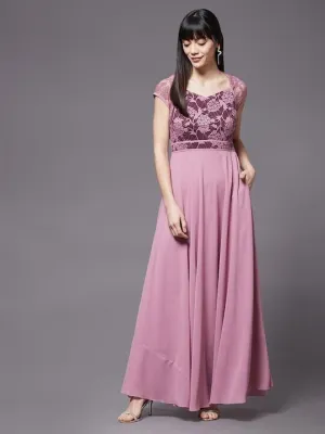 Maroon Georgette embellished layered Maxi Dress For Women